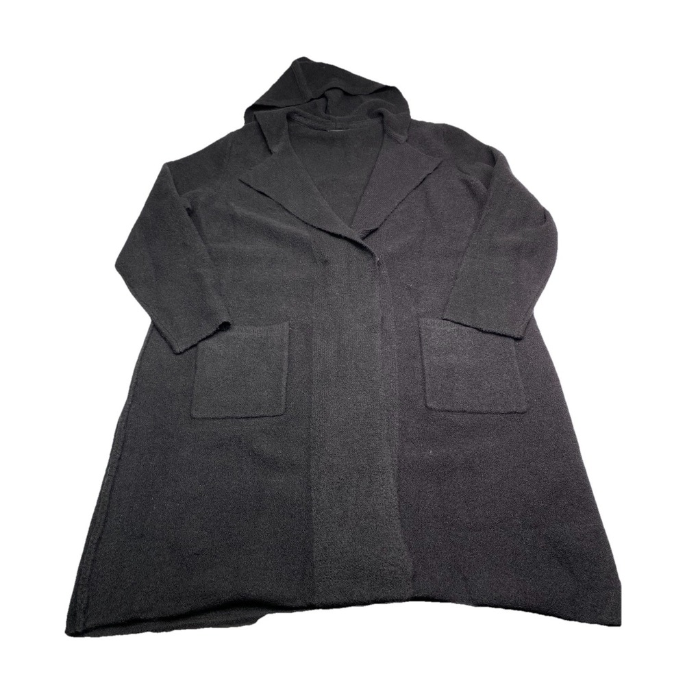 Luisa Cerano Gray Hooded Longline Cardigan Coat Wool Blend Size 16 US 20 GB